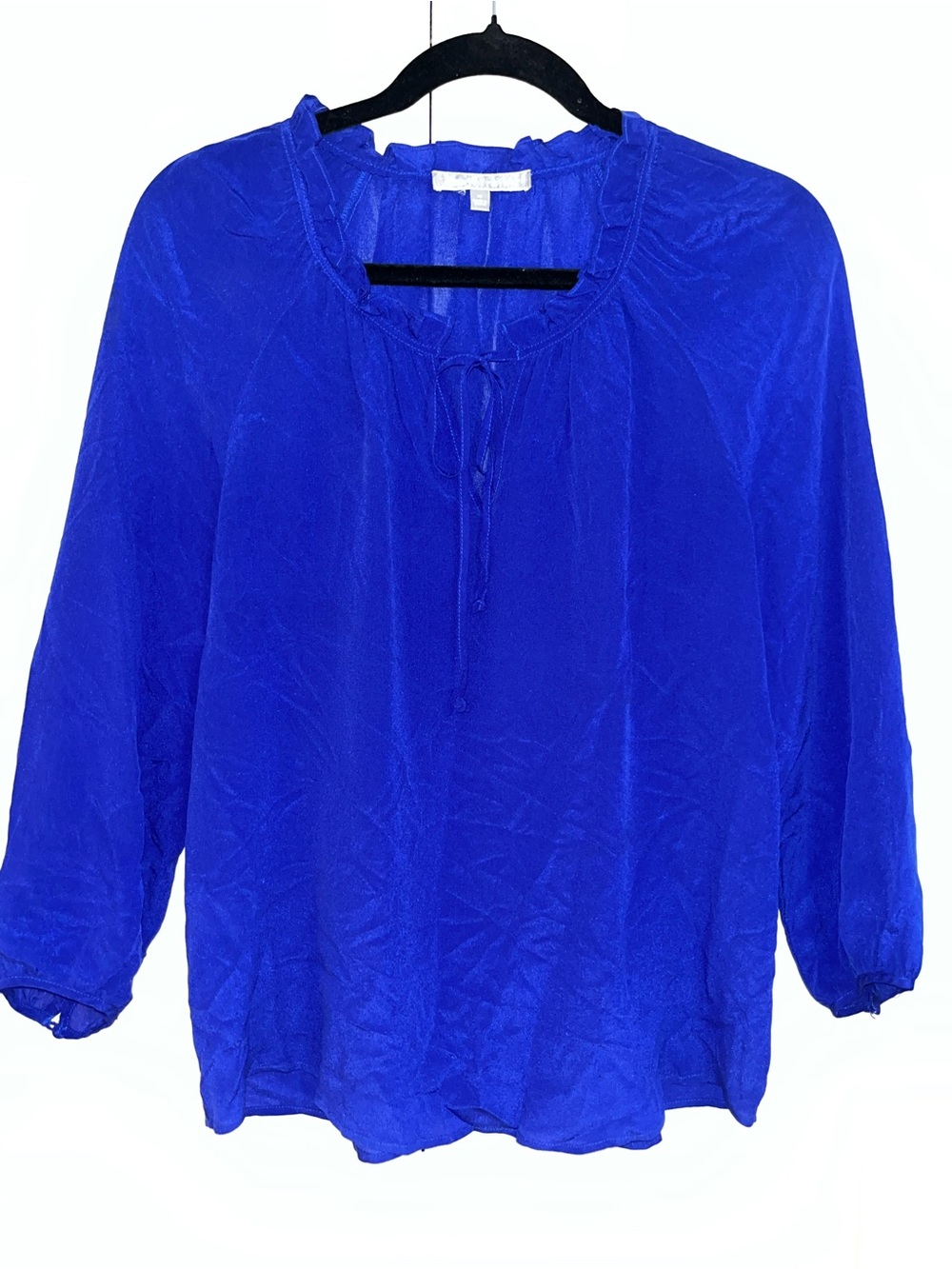 Bright Blue Women's Silk Peasant Blouse - Unbranded
